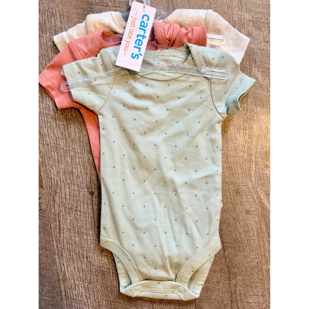 Carters Just One You Newborn Bodysuits 3 Pack Pink Green Grey Dot 1P088210